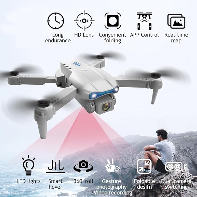 E88 Pro Drone with 4K HD Dual Camera/WiFi FPV, Foldable RC Quadcopter, Auto Hover, Altitude Hold, Headless Mode, App Control