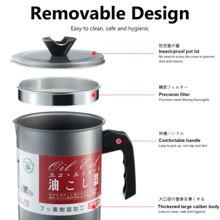 1.4L Stainless Steel Oil Strainer Jar Container Storage Can with Filter Cooking Oil Pot for Kitchen Household Tools